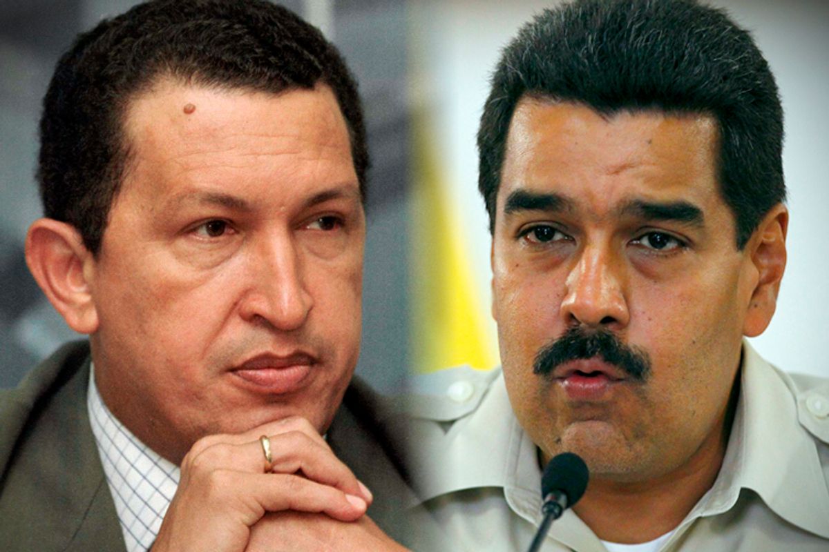 Hugo Chavez, Nicolas Maduro  (Reuters/Kimberly White/Carlos Garcia Rawlins)
