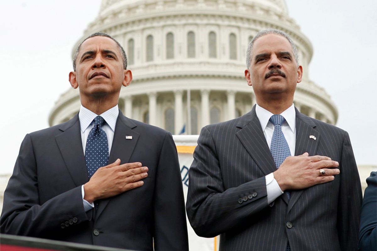 Barack Obama, Eric Holder                  (Reuters/Kevin Lamarque)