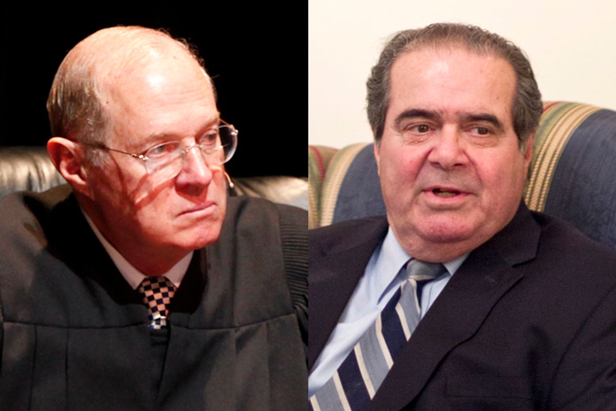 Supreme Court Justices Anthony Kennedy, Antonin Scalia                       (AP/Damian Dovarganes/Haraz N. Ghanbari)