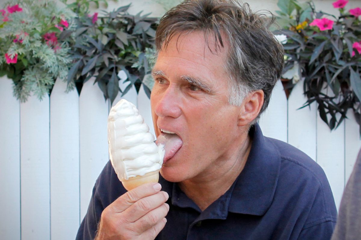 Mitt Romney, at Bailey's Bubble ice cream in Wolfeboro, N.H.         (AP/Charles Dharapak)