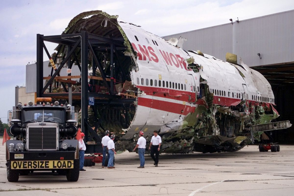 The reconstructed section of TWA flight 800.      (Reuters)