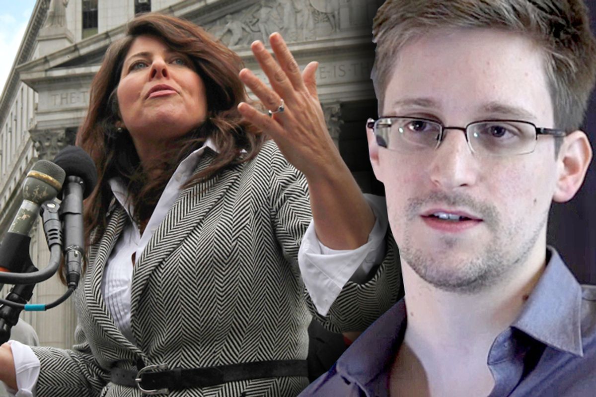Naomi Wolf, Edward Snowden                      (Reuters/Mike Segar)