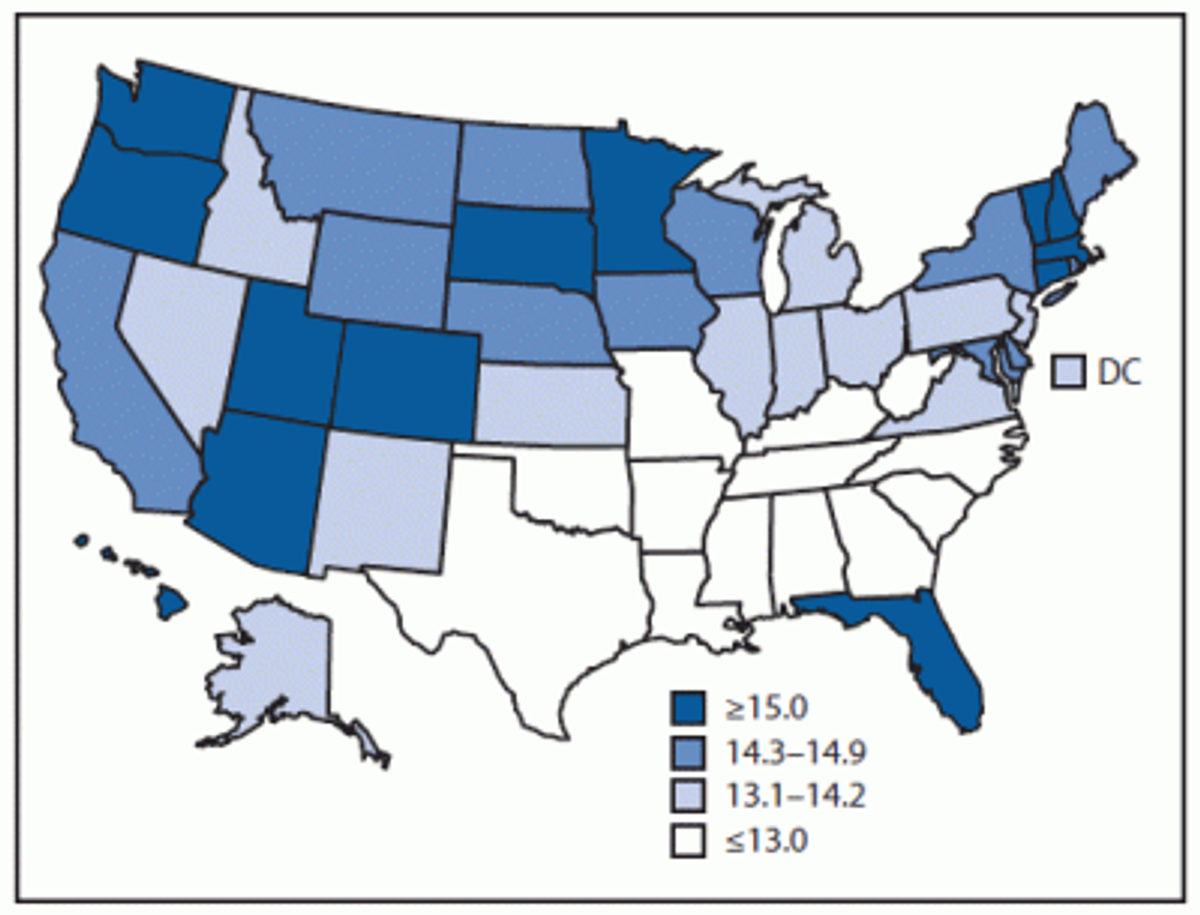 This map shows how long state residents can expect to be healthy after age 65   (Centers for Disease Control and Prevention)