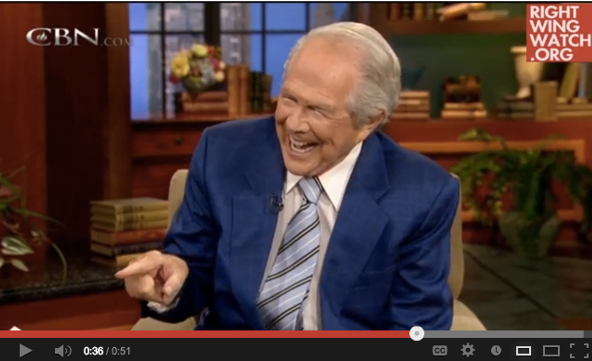 Pat Robertson, demonstrating how one "punches" or "switches on" Facebook "Likes"       (Right Wing Watch)