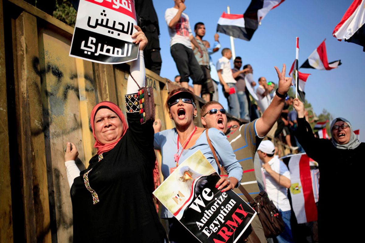 Opponents of Egypt's President Mohammed Morsi protest in Cairo, July 3, 2013.    (AP/Khalil Hamra)
