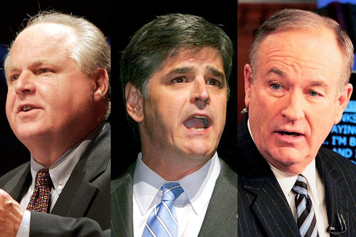 Rush Limbaugh, Sean Hannity, Bill O'Reilly                               (Reuters/Micah Walter/AP/Douglas C. Pizac)