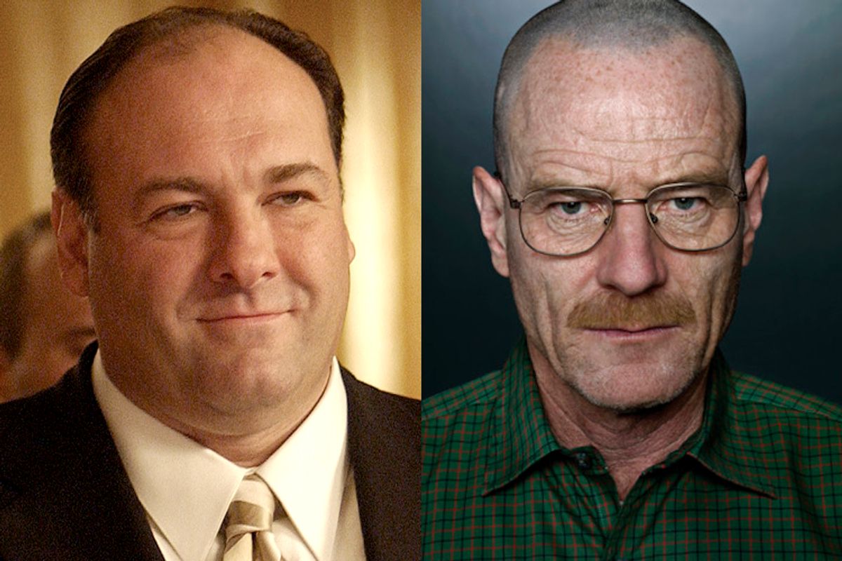 James Gandolfini as Tony Soprano from "The Sopranos", Bryan Cranston as Walter White from "Breaking Bad."   (HBO/AMC)