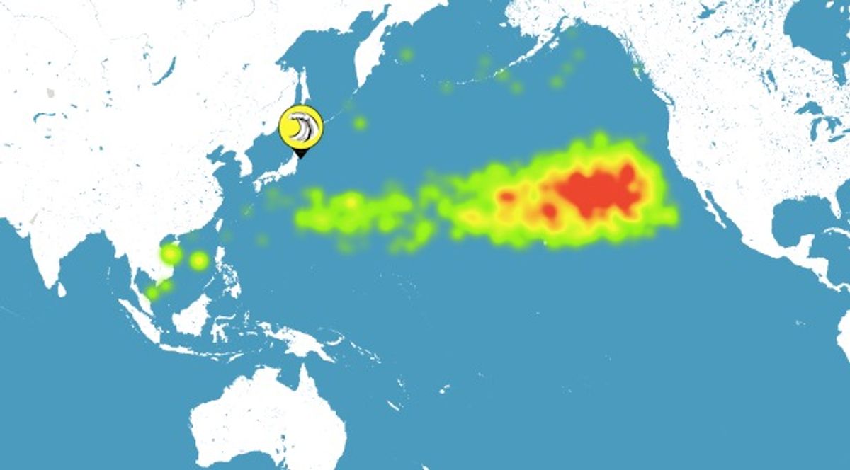 Simulation showing the ten-year trajectory of the radiation released after the Fukushima disaster      (Screenshot, Adrift.org.au)