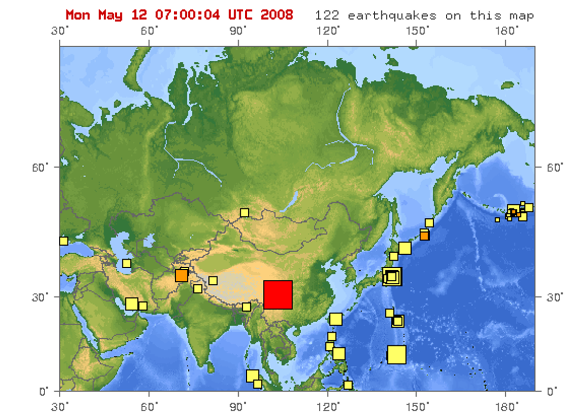 Map of the epicenter ofthe  May 12, 2008 earthquake in Sichuan Province in China    (U.S. Geological Survey)