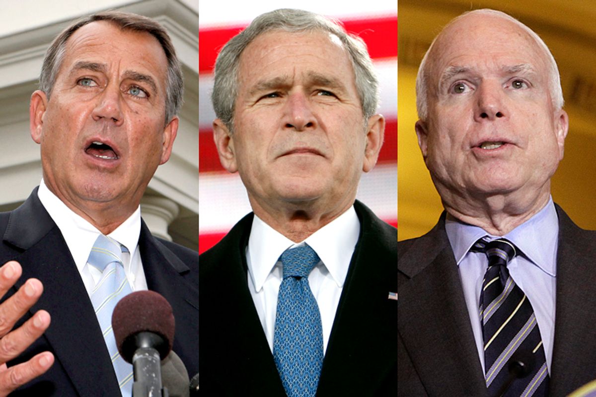 John Boehner, George W. Bush, John McCain                                   (Reuters/Larry Downing/Jim Young/Yuri Gripas)
