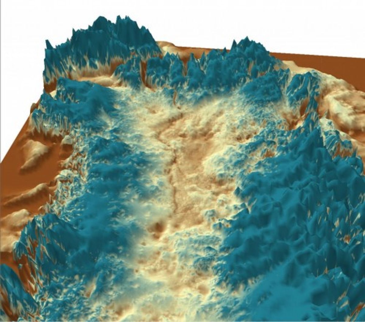  A 3-D rendering of the canyon buried under Greenland's ice sheet (J. Bamber, University of Bristol)