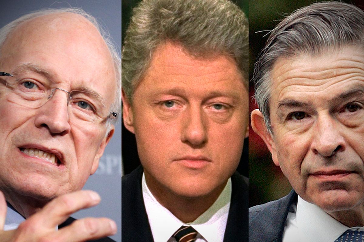 Dick Cheney, Bill Clinton, Paul Wolfowitz          (AP/Manuel Balce Ceneta/Greg Gibson/J. Scott Applewhite)