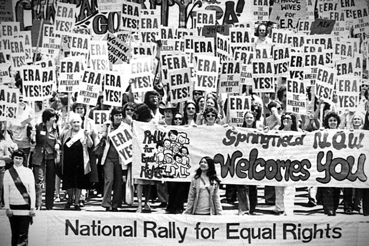 An estimated 10,000 marchers descend on the Capitol building in Springfield, Ill to demonstrate for the passage of the Equal Rights Amendment, May 16, 1976.   (AP)
