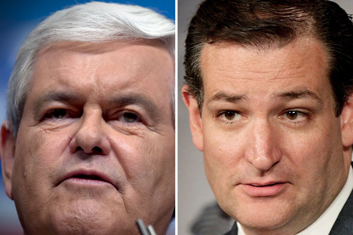 Newt Gingrich, Ted Cruz                            (Jeff Malet, maletphoto.com/Reuters/Jonathan Ernst)