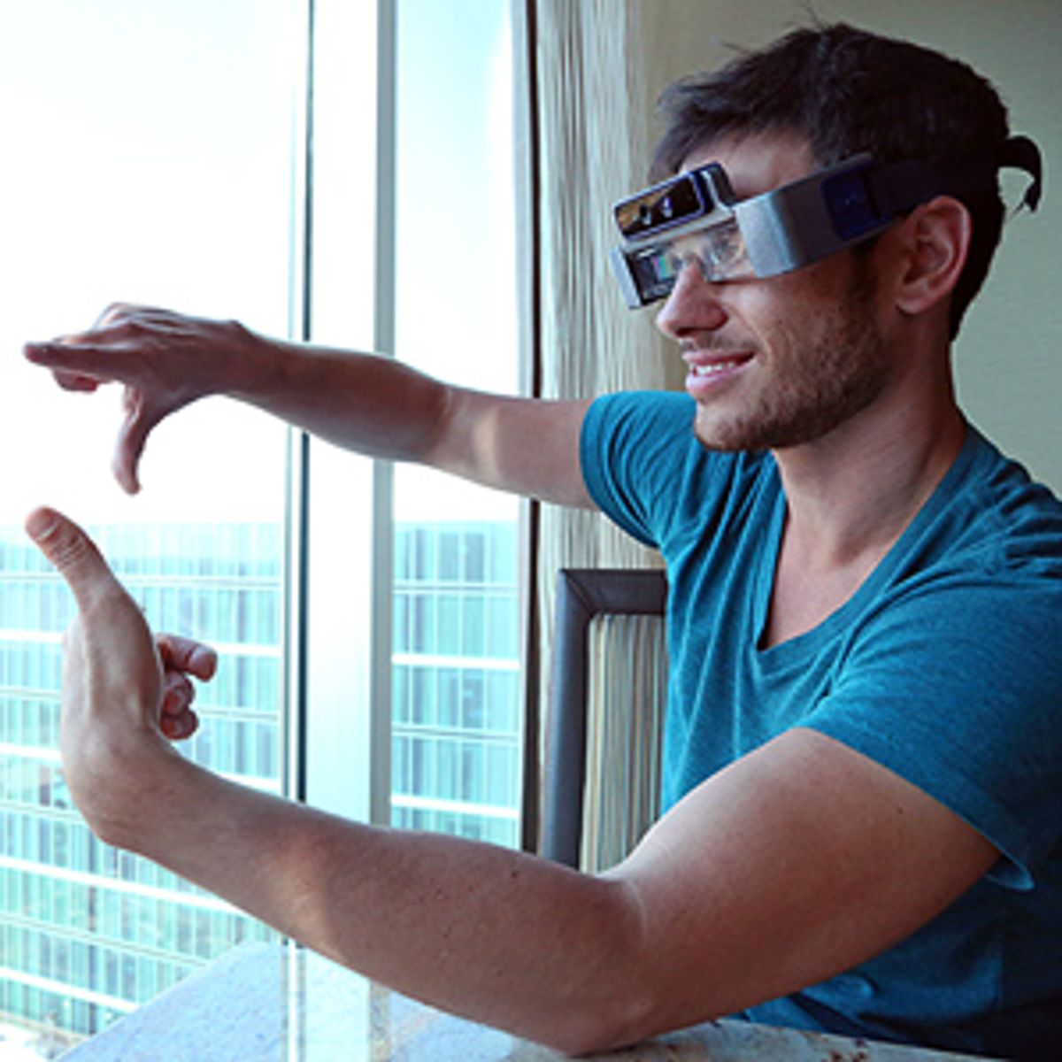 Eye spy: Meta founder Meron Gribetz tries out the first version of the startup’s Space Glasses.  (Ray Lo)