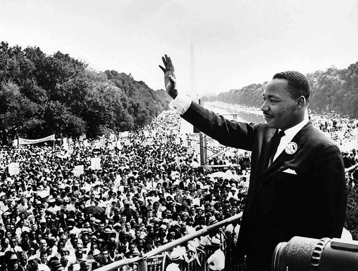 Martin Luther King Jr. addresses a crowd from the steps of the Lincoln Memorial where he delivered his famous speech during the Aug. 28, 1963, March on Washington, D.C.     (Wikimedia Commons)