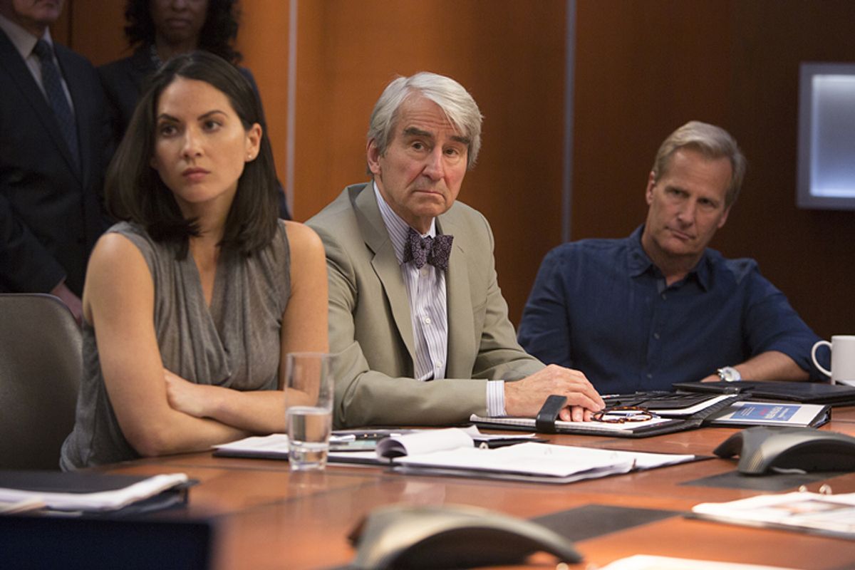 Olivia Munn, Sam Waterston and Jeff Daniels in "The Newsroom"          (HBO)