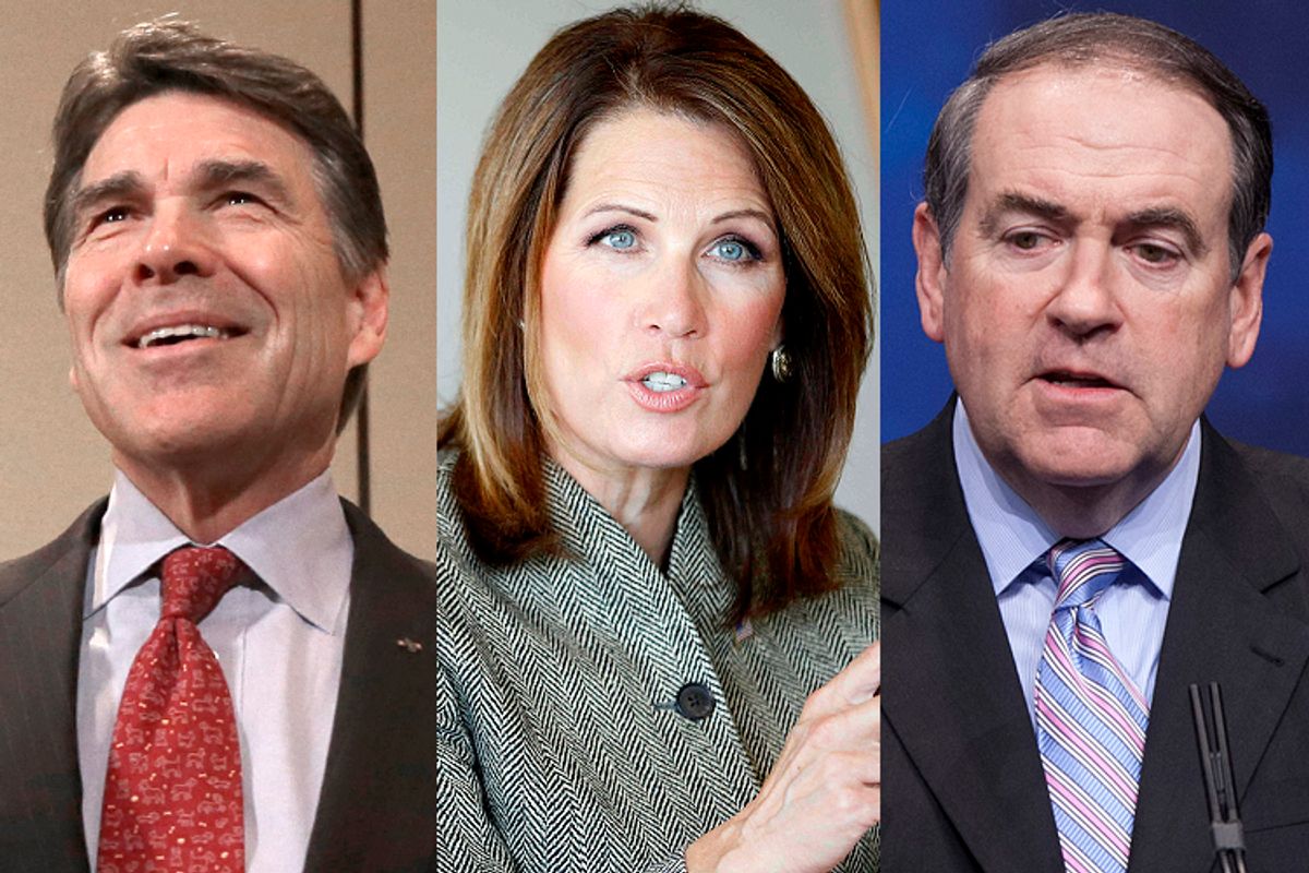 Rick Perry, Michele Bachmann, Mike Huckabee                                                 (AP/Lm Otero/Stacy Bengs/J. Scott Applewhite)
