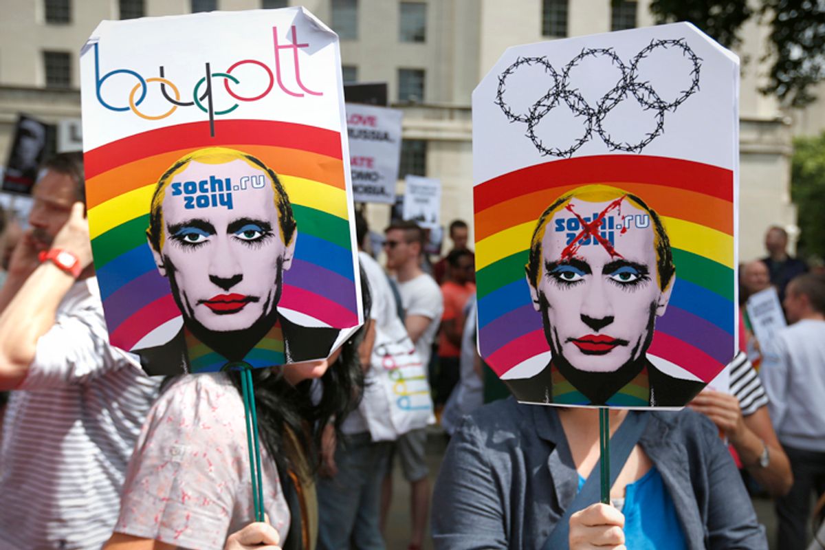 Protesters against the 2014 Winter Olympics being held in Sochi, Russia      (AP/Lefteris Pitarakis)