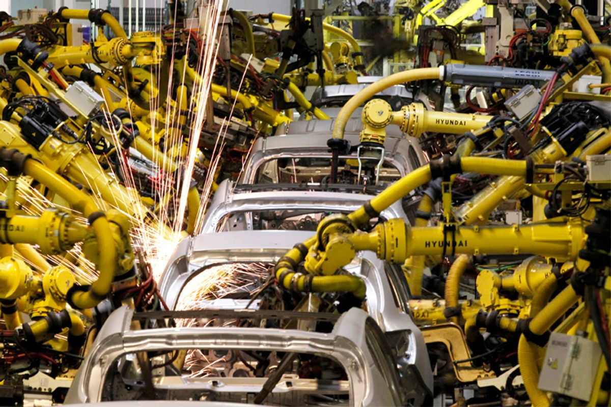 Robotic machines weld bodies of Kia cars          (Reuters/Petr Josek Snr)