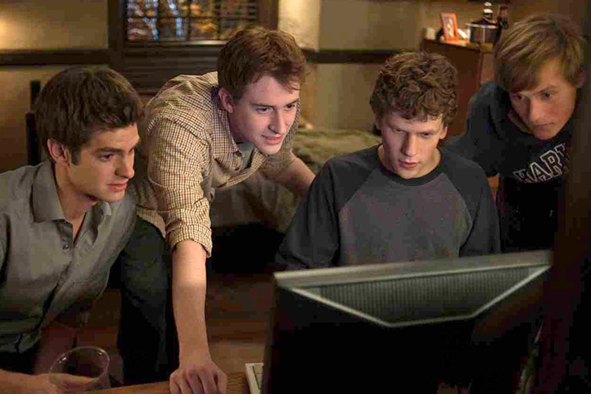 Andrew Garfield, Joseph Mazzello, Jesse Eisenberg and Patrick Maple in "The Social Network."  