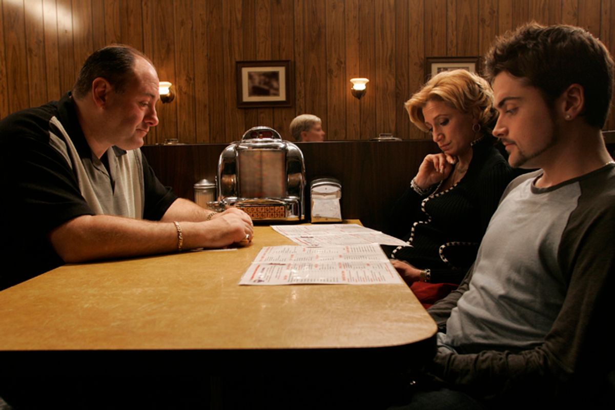 James Gandolfini, Edie Falco and Robert Iler in "The Sopranos"           (HBO/Will Hart)