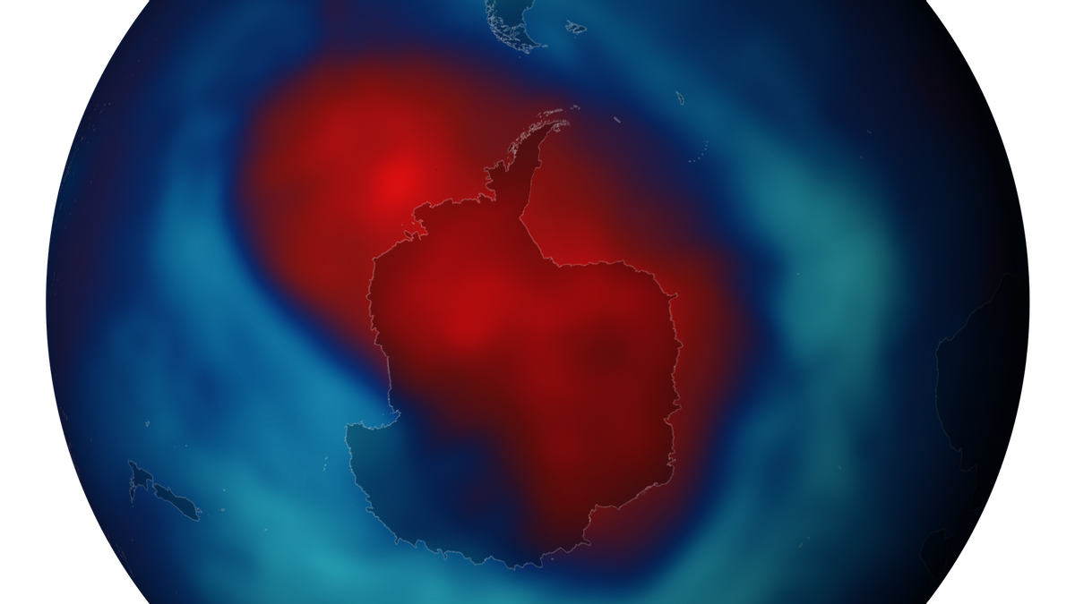 The ozone hole at its maximum annual size on September 26, 2013.    (NOAA Environmental Visualization Laboratory)