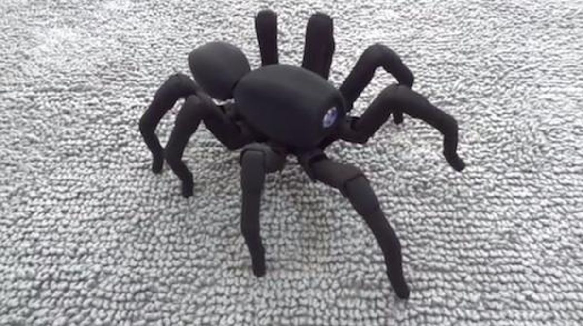  A 3-D Printed Spider Robot, Screenshot from 'T8 the Bio Inspired 3D Printed Spider Octopod Robot' by Robugtix on YouTube      
