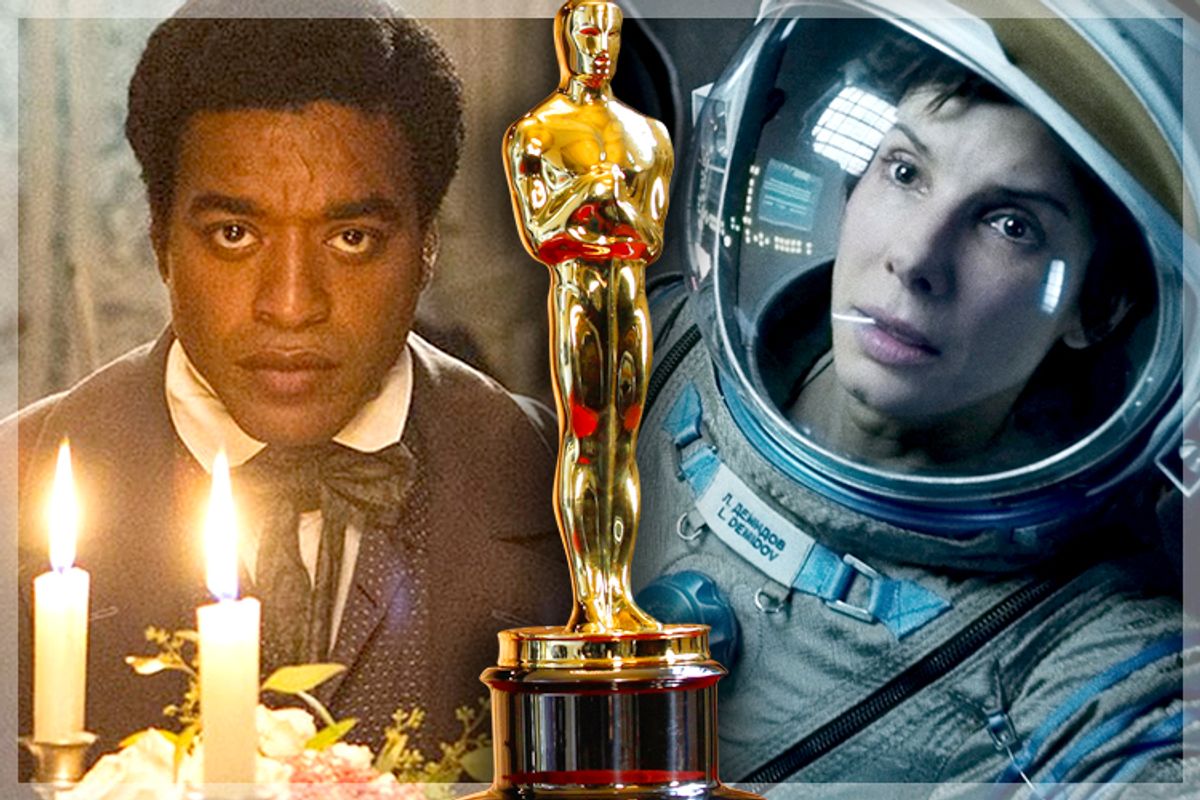 Chiwetel Ejiofor in "12 Years a Slave," Sandra Bullock in "Gravity" 