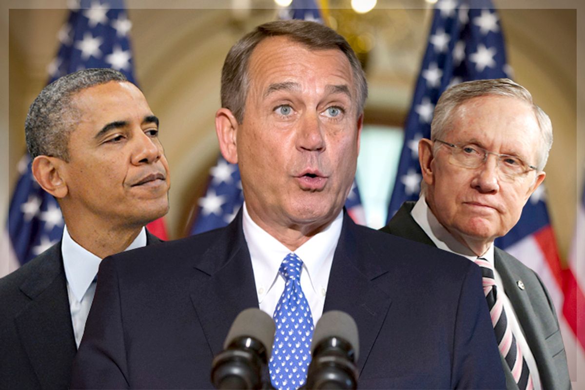 Barack Obama, John Boehner, Harry Reid                     (Reuters/Andrew Burton/AP/J. Scott Applewhite/Reuters/Jonathan Ernst/Photo collage by Salon)