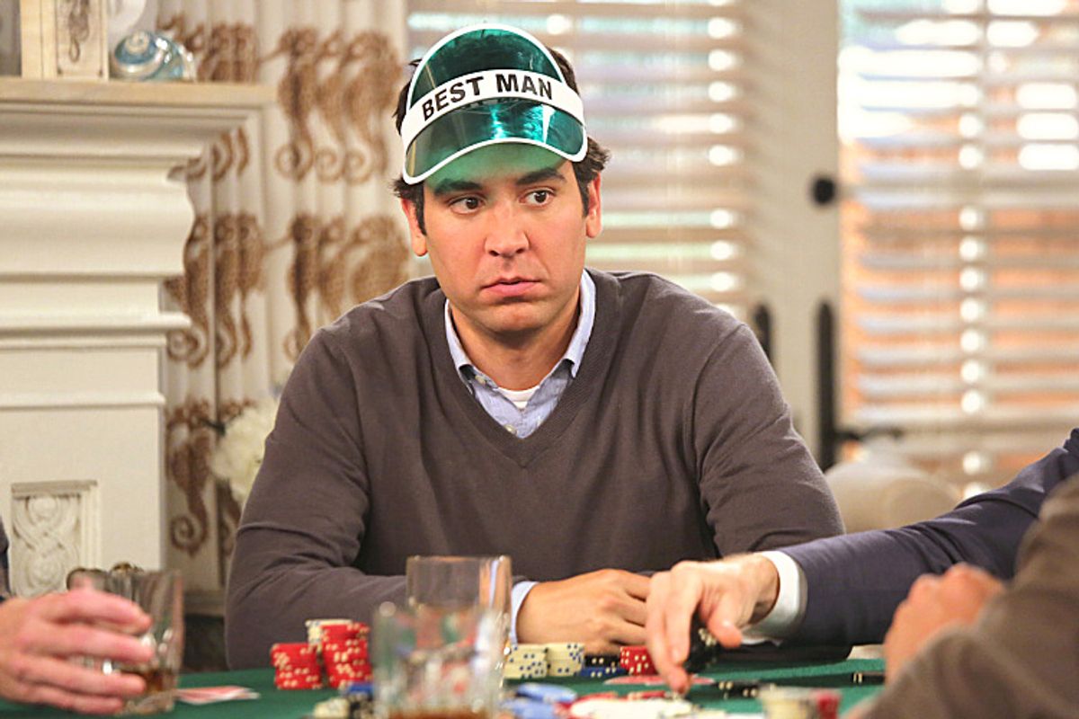 "The Broken Code" -- Barney (Neil Patrick Harris) takes his frustrations out on Ted (Josh Radnor) during the best man poker game, on the final season of How I Met Your Mother, Monday Oct 7 (8:00-9:00 PM, ET/PT) on the CBS Television Network.Photo: Richard Cartwright/CBS © 2013 CBS Broadcasting, Inc. All Rights Reserved.     (Richard Cartwright)