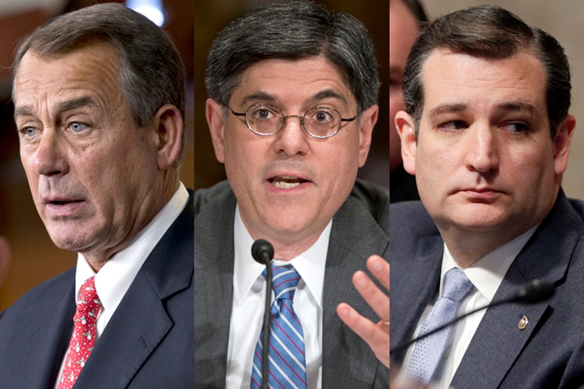 John Boehner, Jack Lew, Ted Cruz                                                       (AP/J. Scott Applewhite)