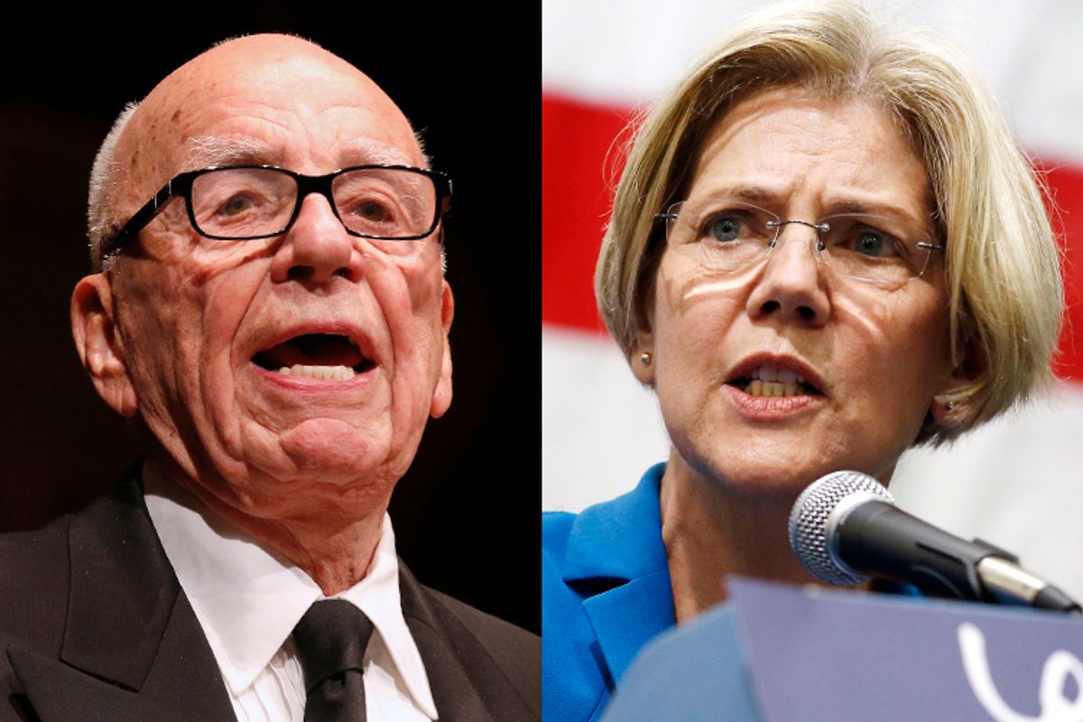 Rupert Murdoch, Elizabeth Warren                   (Reuters/David Gray/AP/Michael Dwyer)