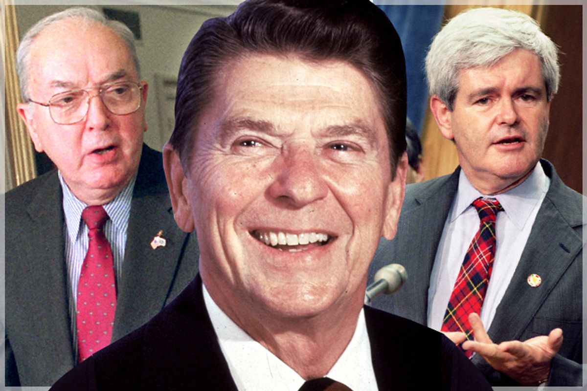 Jesse Helms, Ronald Reagan, Newt Gingrich           (AP/Dennis Cook/Reuters/Mike Theiler/Salon)