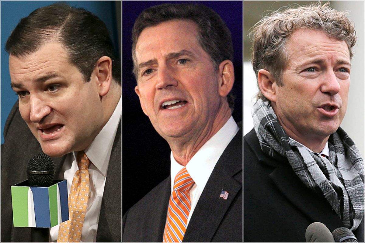 Ted Cruz, Jim DeMint, Rand Paul                                 (Reuters/Gary Cameron/Sean Gardner/Larry Downing)
