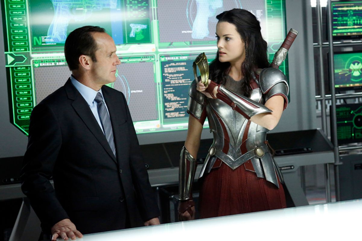 Clark Gregg as Phil Coulson, Jaimie Alexander as Lady Sif, in "Marvel's Agents of S.H.I.E.L.D."     (ABC/Kelsey Mcneal)