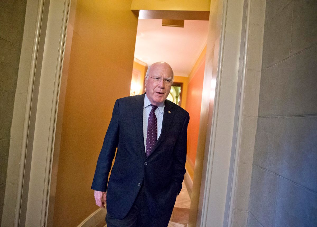 This Oct. 14, 2013 file photo shows Senate Judiciary Committee Chairman Patrick Leahy, D-Vt., walking through a corridor at the Capitol in Washington.  ((AP Photo/J. Scott Applewhite))
