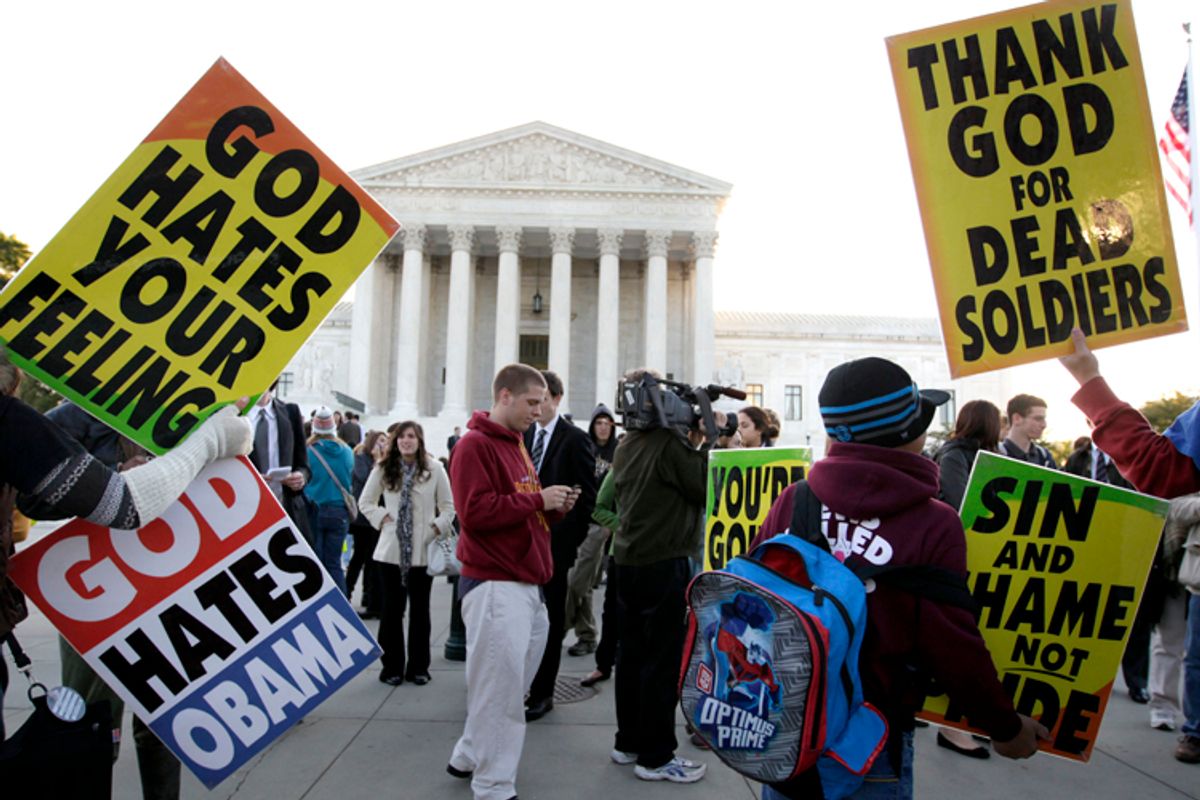Members of the Westboro Baptist Church picket in front of the Supreme Court, Oct. 6, 2010.          (AP/Carolyn Kaster)