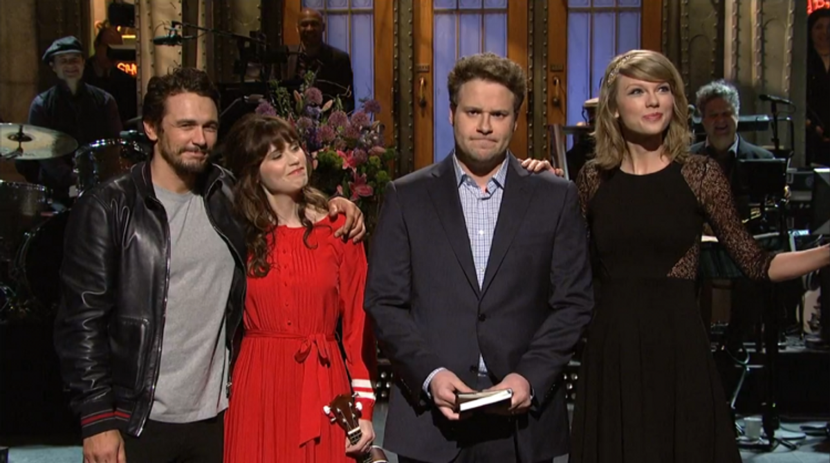  James Franco, Zooey Deschanel, Seth Rogen and Taylor Swift  (Screen shot, Saturday Night Live)