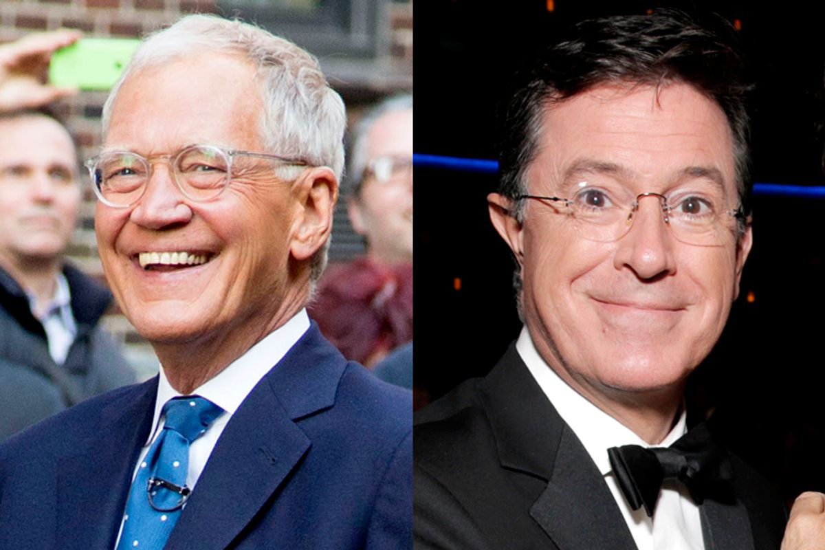 David Letterman, Stephen Colbert           (AP/Greg Allen/Todd Williamson)