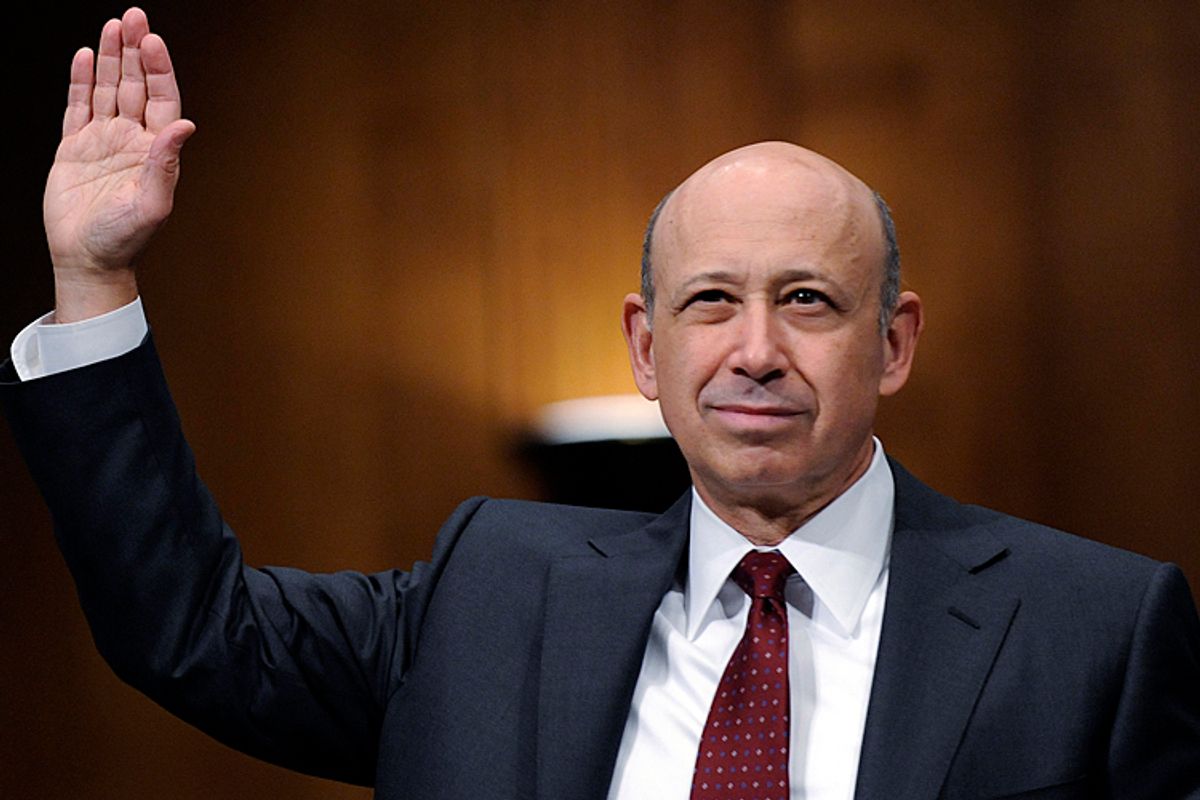 Lloyd Blankfein is sworn in to testify before the Senate Subcommittee on Investigations hearing on Wall Street investment banks and the financial crisis on Capitol Hill, April 27, 2010.       (AP/Susan Walsh)