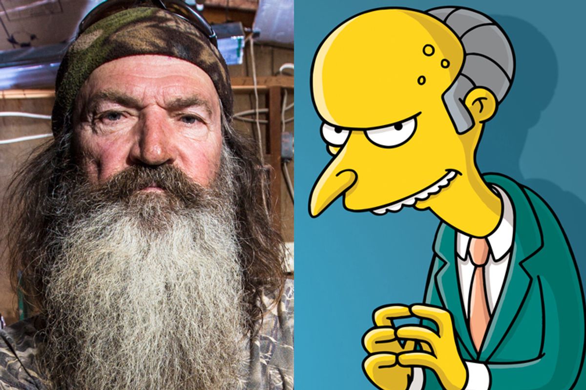 Phil Robertson of "Duck Dynasty," Mr. Burns of "The Simpsons"             (A&E/Karolina Wojtasik/FOX)