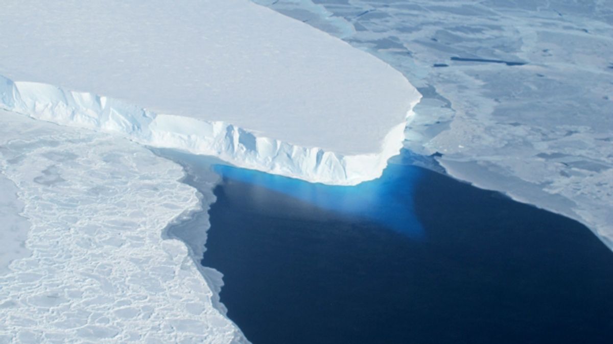 This undated handout photo provided by NASA shows the Thwaites Glacier in West Antarctic. Two new studies indicate that part of the huge West Antarctic ice sheet is starting a slow collapse in an unstoppable way. Alarmed scientists say that means even more sea level rise than they figured.  ((AP Photo/NASA))