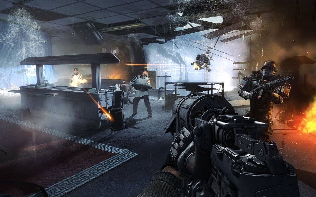 This video game image released by Bethesda Softworks shows resistance fighters battling German troops in Nazi-occupied London in a scene from "Wolfenstein: The New Order." (AP Photo/Bethesda Softworks) (AP)