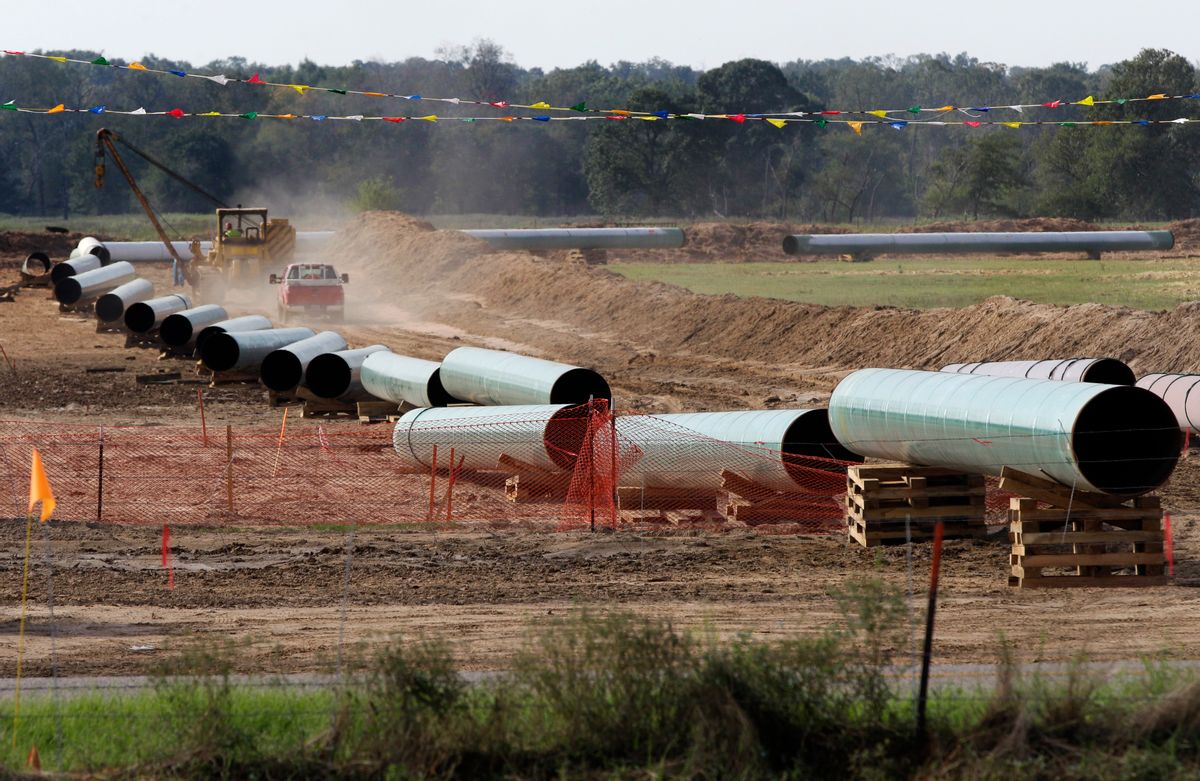 In this Oct. 4, 2012 file photo, large sections of pipe are shown in Sumner Texas.   (AP/Tony Gutierrez)
