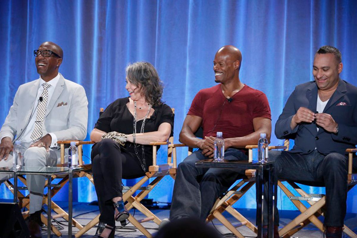 JB Smoove, Roseanne Barr, Keenen Ivory Wayans and Russell Peters of "Last Comic Standing"       (NBC/Ben Cohen)