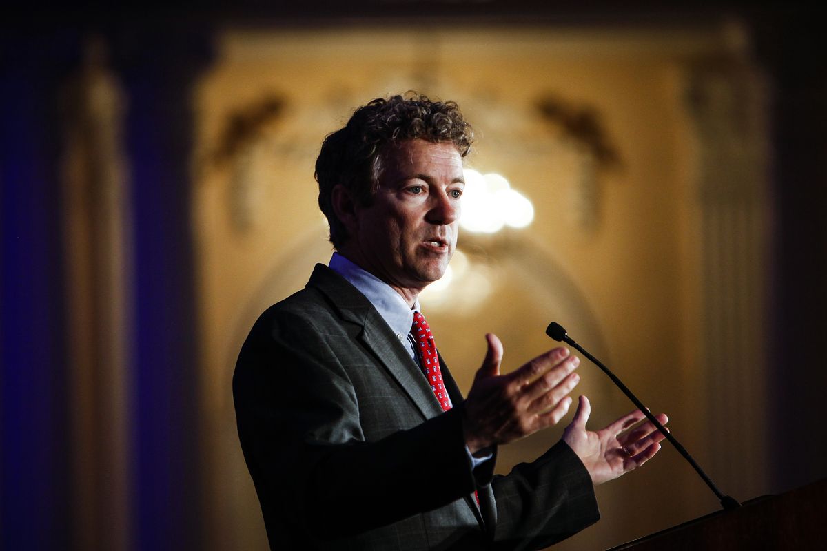 Kentucky Senator Rand Paul address attendees during the Republican National Committee spring meeting at the Peabody hotel in Memphis, Tenn., on Friday, May 9, 2014.  Paul urged members to rethink policies on national security and drug prosecutions (AP Photo/The Commercial Appeal, William DeShazer)  (AP)