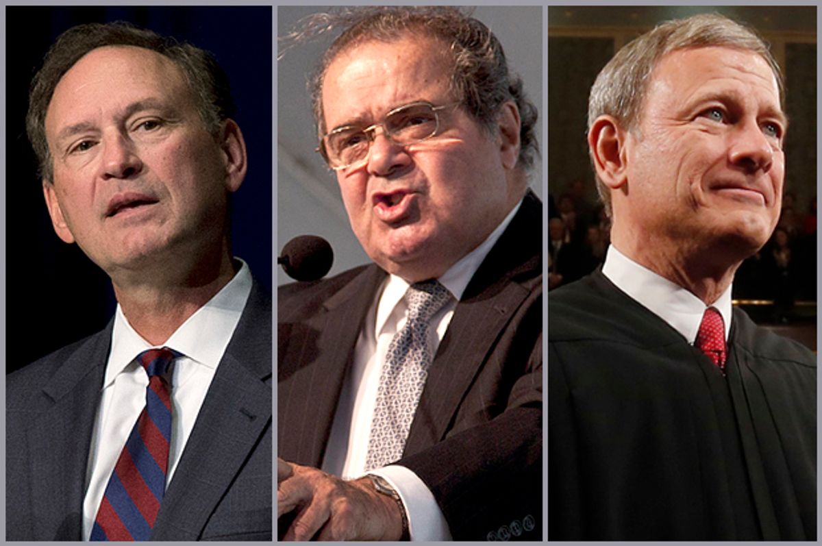 U.S. Supreme Court Justices Samuel Alito, Antonin Scalia, John Roberts                       (AP/Wilfredo Lee/Morry Gash/Larry Downing)