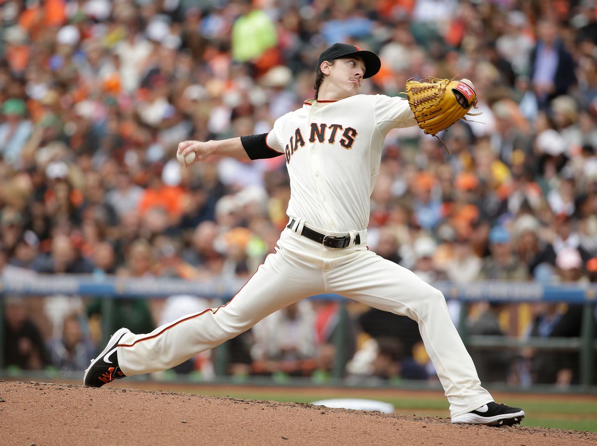 San Francisco Giants starting pitcher Tim Lincecum throws against the San Diego Padres in the seventh inning of their baseball game Wednesday, June 25, 2014, in San Francisco. Lincecum threw his second career no-hitter. San Francisco won the game 4-0. (AP Photo/Eric Risberg) (AP)