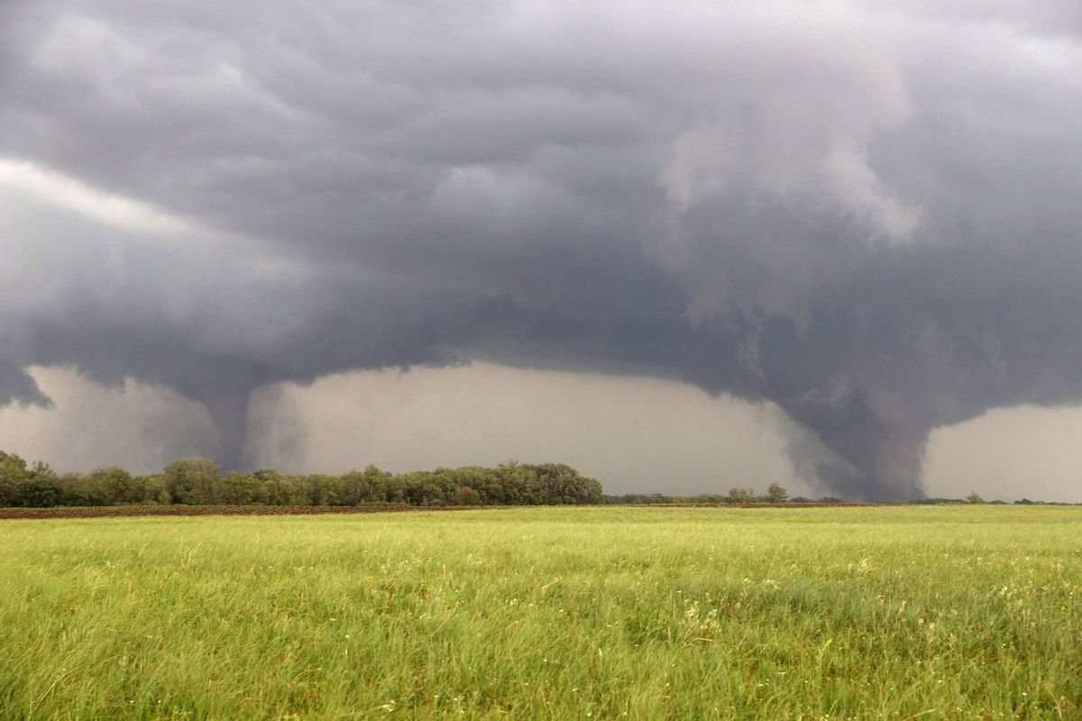 Two tornados approach  Pilger, Neb., Monday June 16, 2014.  The National Weather Service said at least two twisters touched down within roughly a mile of each other Monday in northeast Nebraska. (AP Photo/Eric Anderson) (AP)